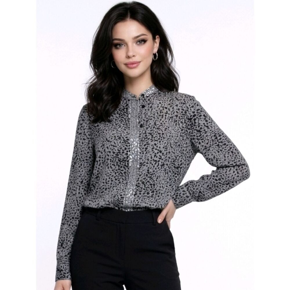 Rag & Bone New York Christy Cheetah Print 100% Silk Button Down Shirt Size SP
